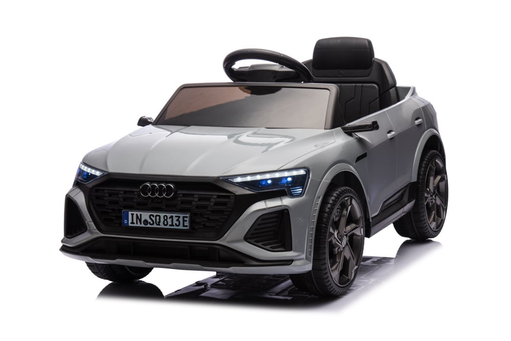Audi S Q8, 12 volt elektrische kinderauto met rubberen banden, leder zitje en meer
