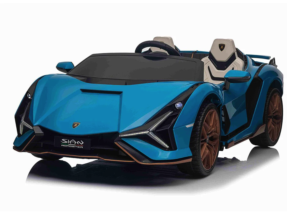 Lamborghini Sian, 2-persoons 24 volt elektrische kinderauto met rubberen banden, leder zitje en meer