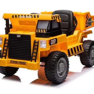 Werkvoertuig met bak, 12 volt elektrische kinderauto, 4 motoren, rubberen banden en kunstleder zitje!