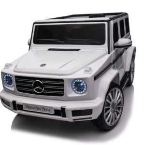 Mercedes-Benz G500, 12 volt elektrische kinderauto met rubberen banden, leder zitje en meer!