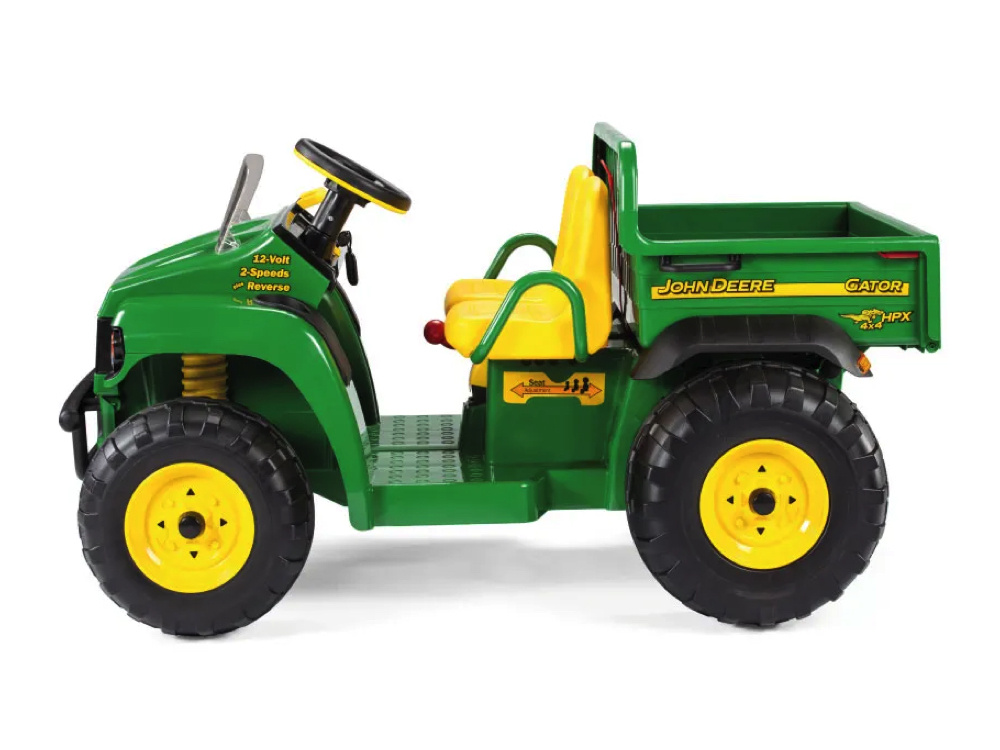 John Deere 12 volt elektrische kinder tractor met werkende graafarm en kantel bak duits engels frans vertaling - Afbeelding 2