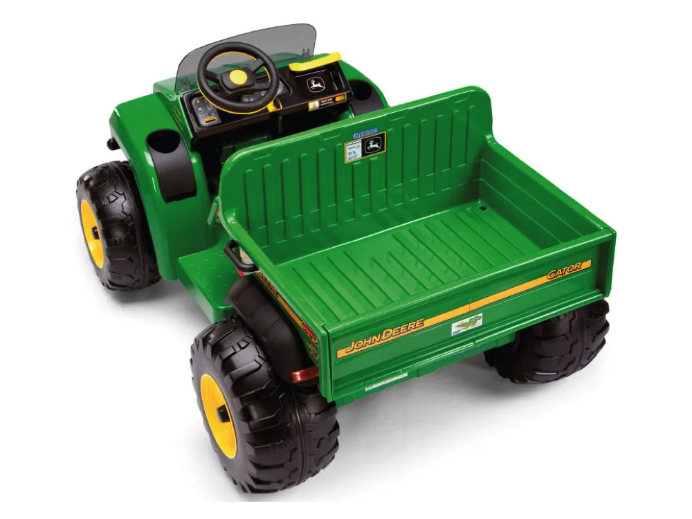 John Deere 12 volt elektrische kinder tractor met werkende graafarm en kantel bak duits engels frans vertaling - Afbeelding 3